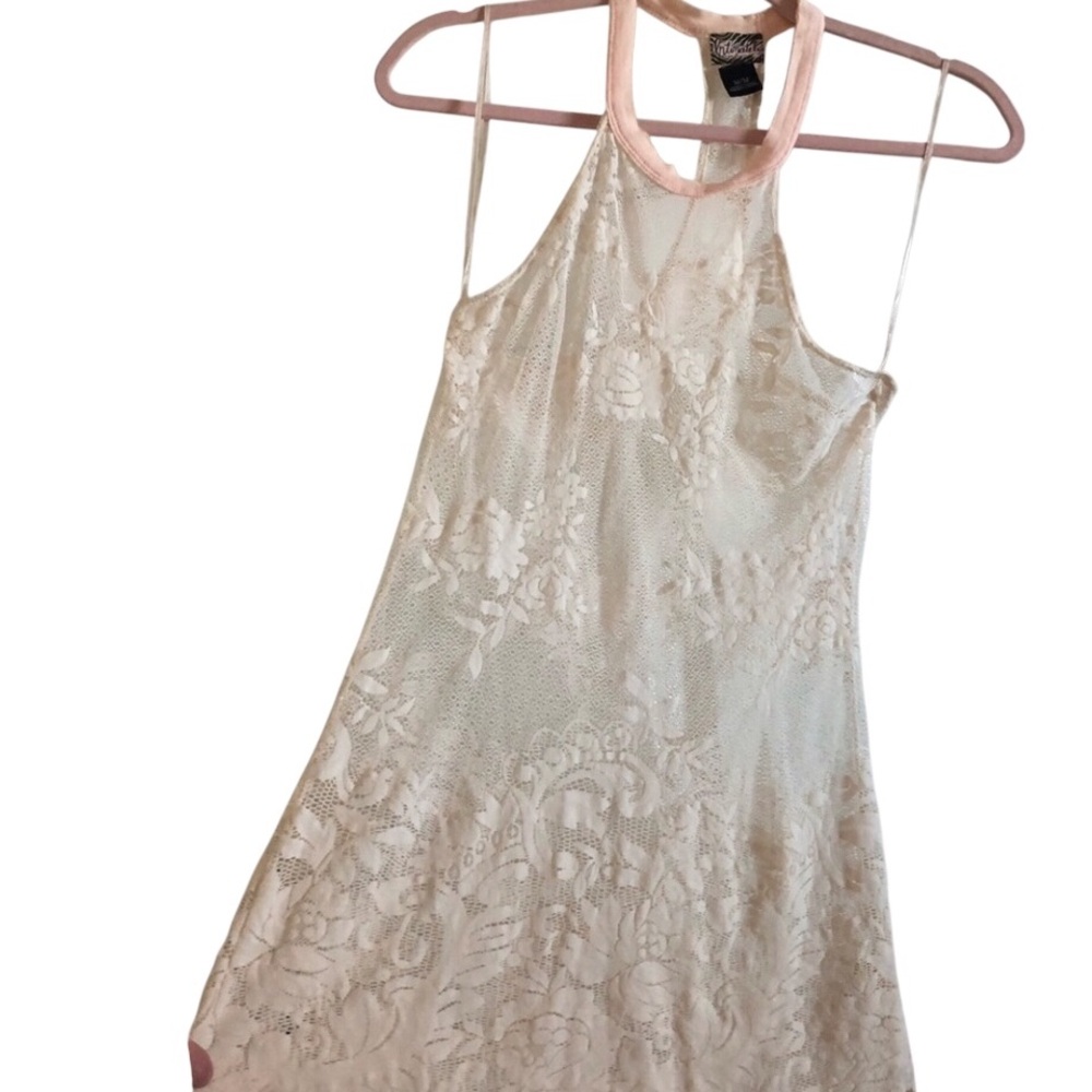 Intimately Free sheer ecru lace trapeze top peach